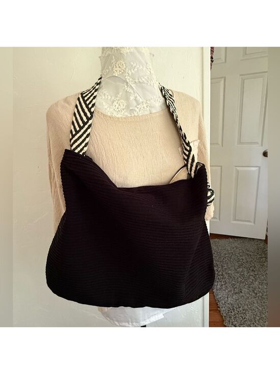 None Handbags - Black Corduroy Shoulder Bag Woven Strap